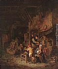Interior Canvas Paintings - Interior with a Peasant Family